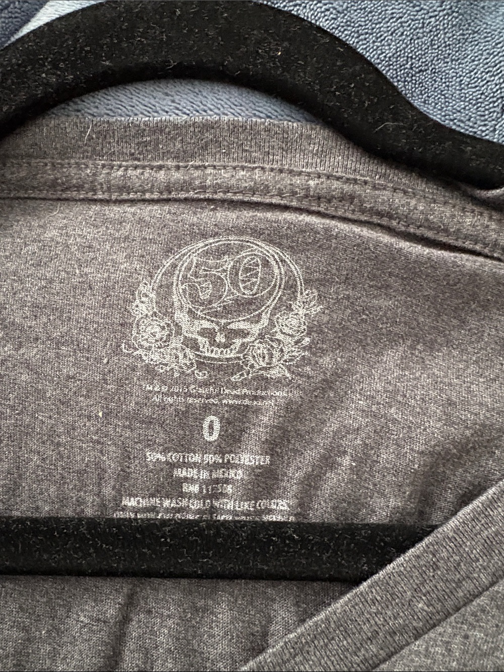 Grateful Dead Women's Charcoal V-Neck Tee with Red Rose Skeleton Graphic - Picture 3 of 3